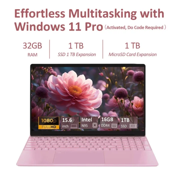 TOEMAAGIC Laptop 15.6",Intel N95,16GB RAM,1TB SSD,Windows 11 Pro Work Computer,Fingerprint Reader,Backlit Keyboard - Image 6