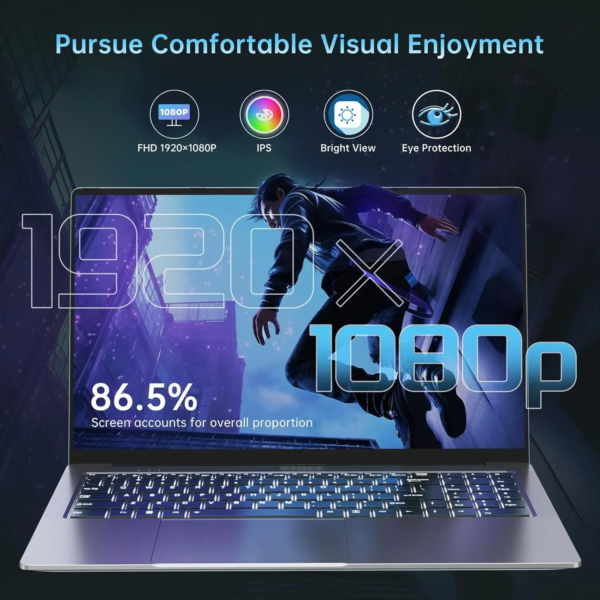 TOEMAAGIC Laptop ,Gaming Laptop 15.6 FHD , AMD Ryzen 7 5825U, 32GB RAM, 1TB SSD, Windows 11PRO, Graphite, Backlit KB, Gray - Image 2