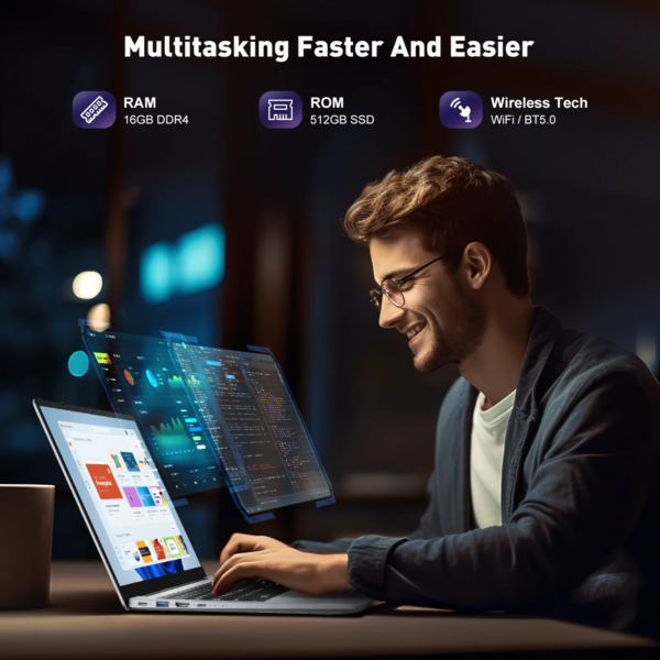 TOEMAAGIC Laptop 15.6" FHD 16GB 512GB Intel Celeron Alder Lake N95 with Windows 11 Pro - Image 3