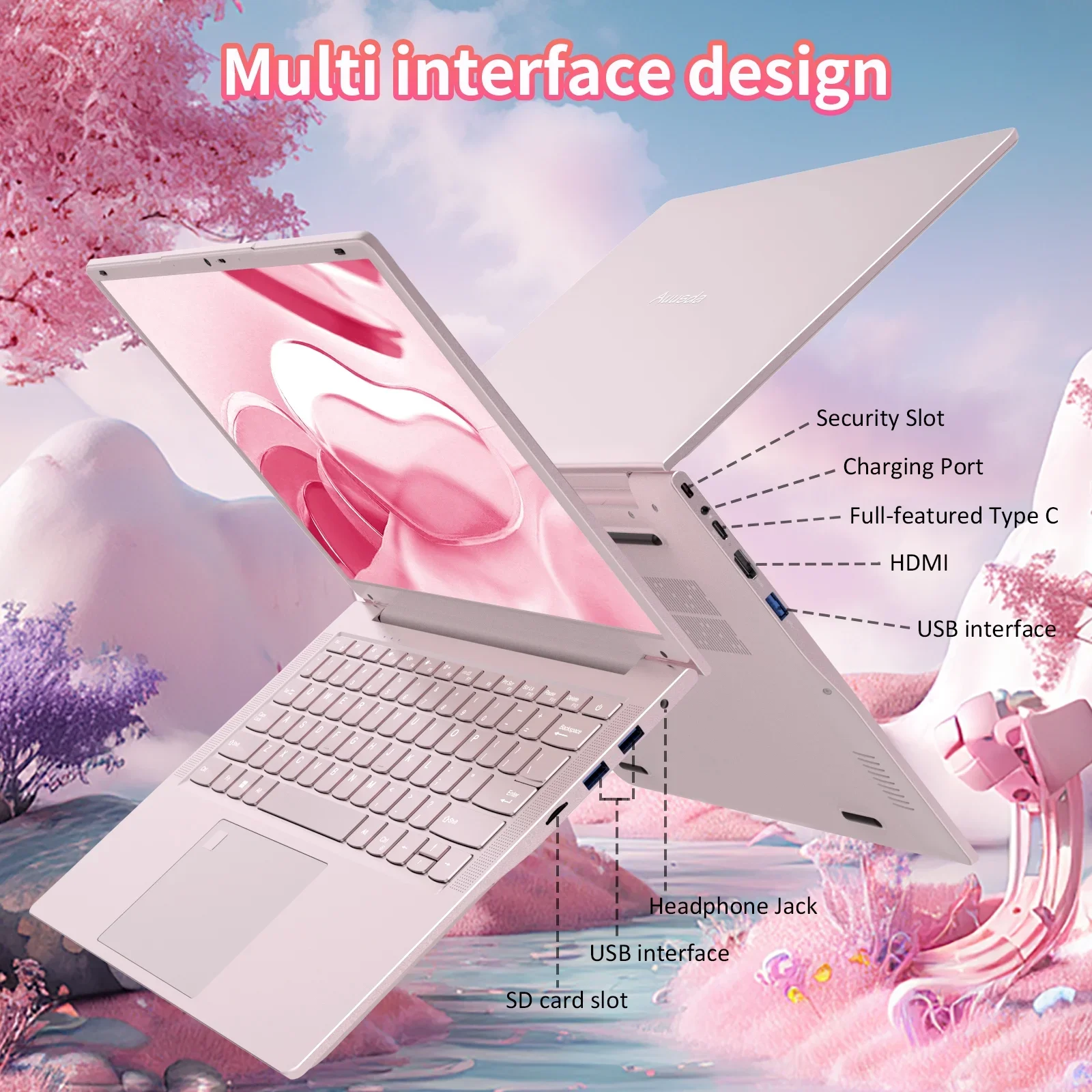 TOEMAAGICE笔记本电脑英特尔赛扬N150 14.1英寸2K 2160x1440 16GB 512GB Windows 11 Pro粉色 - Image 4