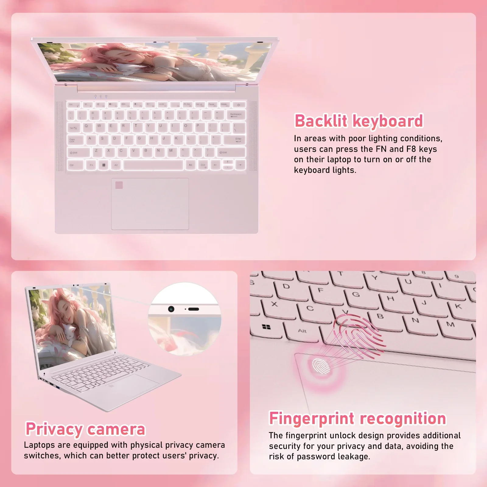 TOEMAAGICE笔记本电脑英特尔赛扬N150 14.1英寸2K 2160x1440 16GB 512GB Windows 11 Pro粉色 - Image 3