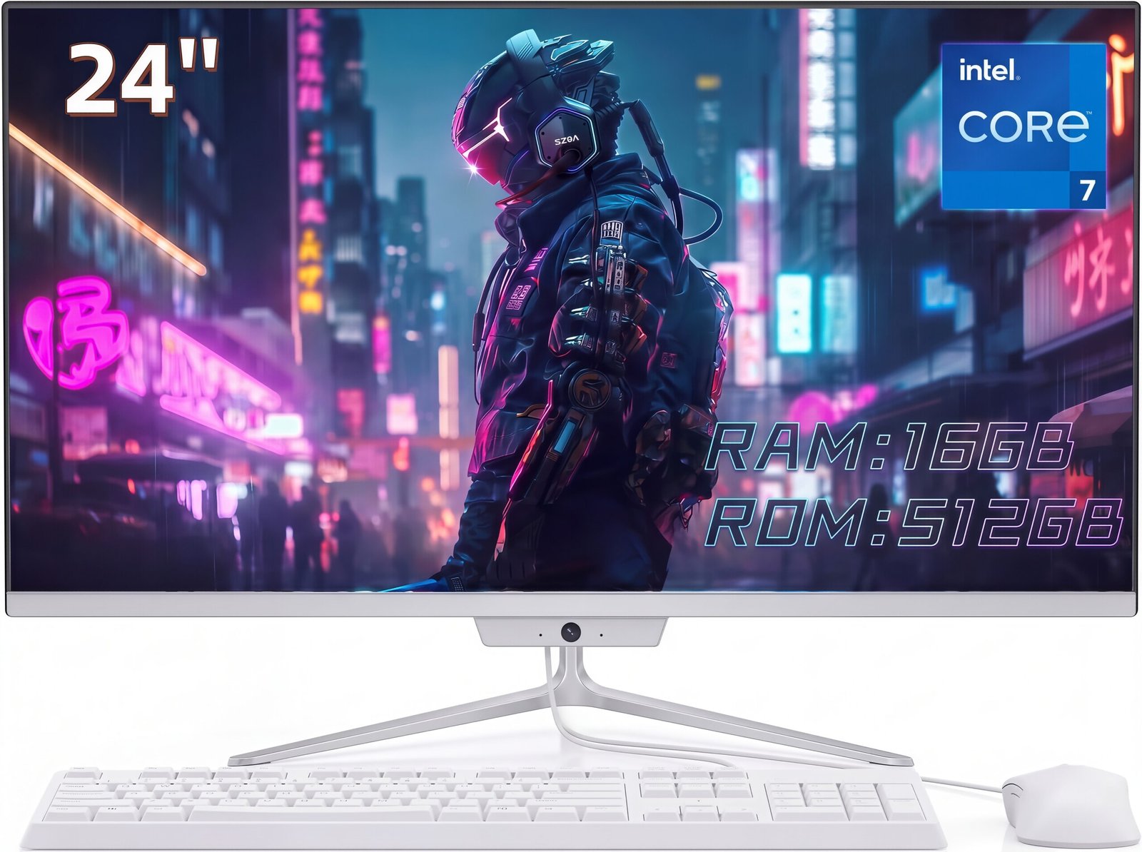 TOEMAAGIC All-in-One Desktop 24" FHD Display Intel Core i7-4790 16GB RAM 512GB SSD Windows 10,Mouse,Keyboard ,White