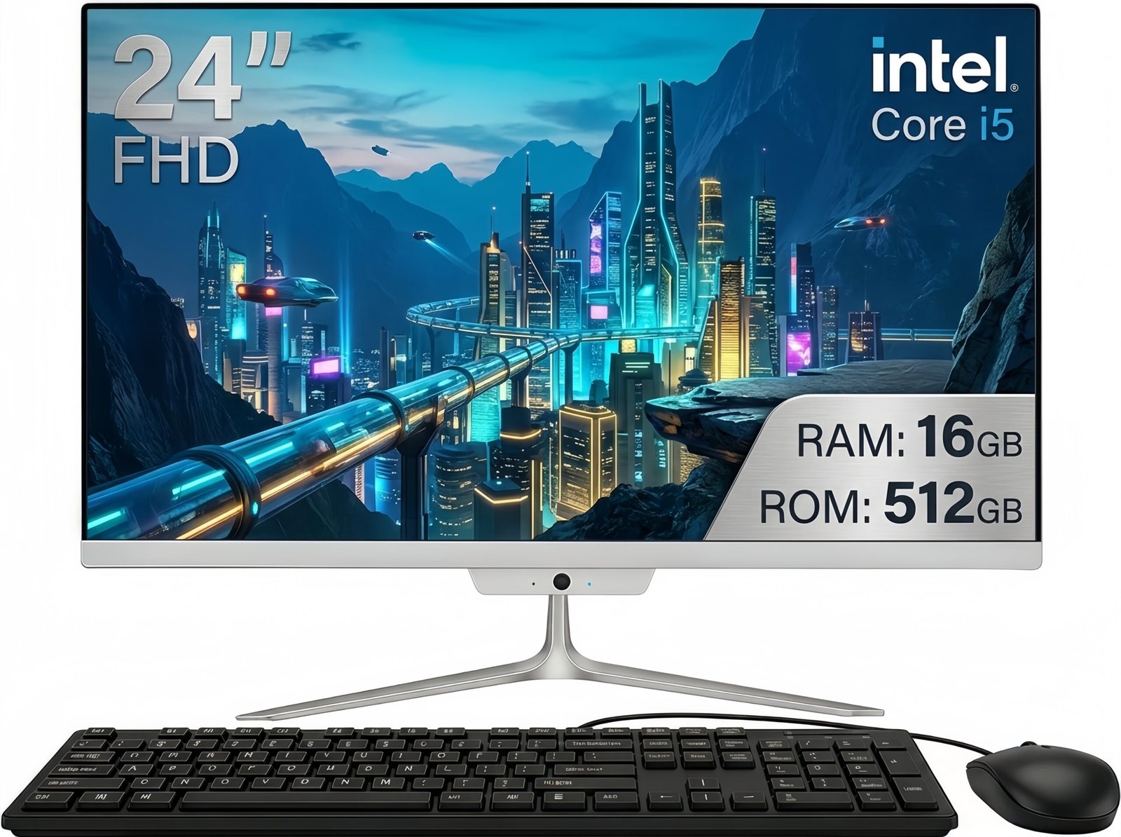 TOEMAAGIC All-in-One Desktop 24" FHD Display Intel Core i5-6500 16GB RAM 512GB SSD Windows 10,Mouse,Keyboard ,White