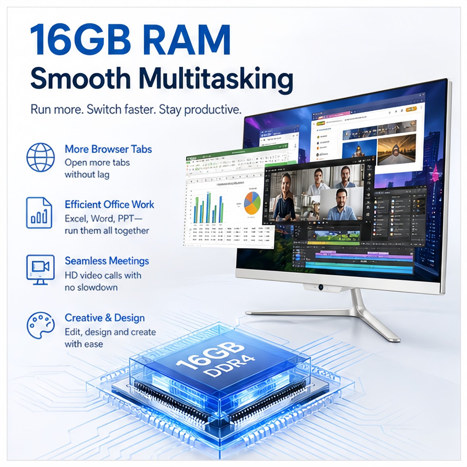 TOEMAAGIC All-in-One Desktop 24" FHD Display Intel Core i5-6500 16GB RAM 512GB SSD Windows 10,Mouse,Keyboard ,White - Image 4