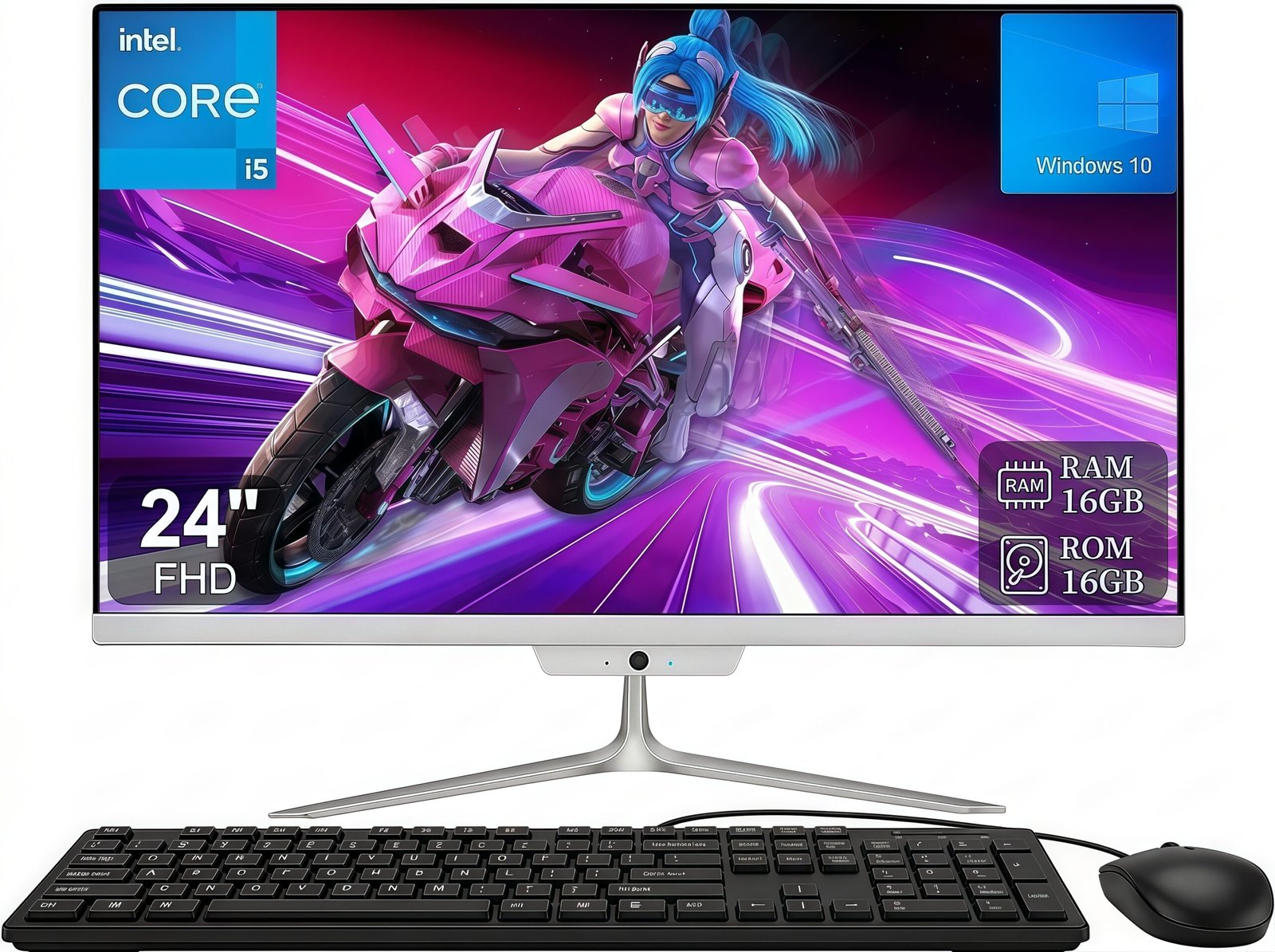 All in one pc, 24" FHD Intel Core i5 up to 3.6GHz, 16GB RAM, 256GB SSD, Built-in HD Webcam, Win 10, White (Mouse & Keyboard)