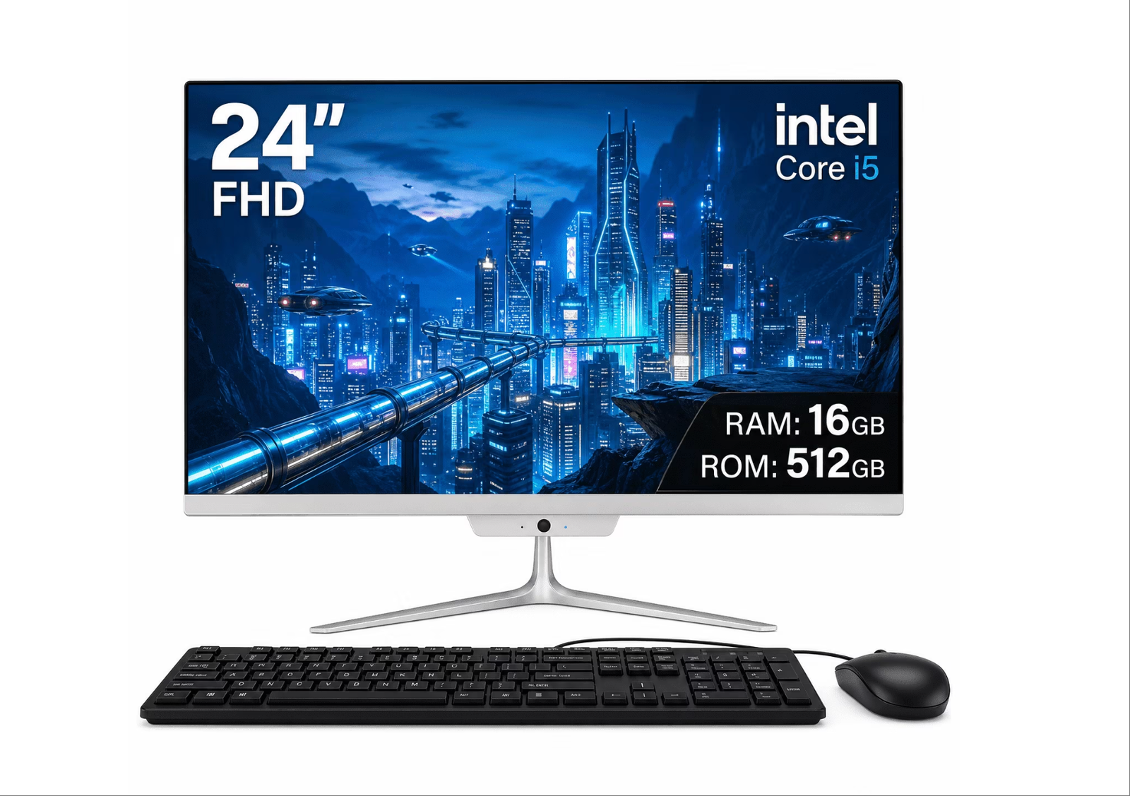 All-in-One Desktop 24" FHD Intel Core i5-6500 up to 3.6GHz, 16GB RAM 512GB SSD, Built-in HD Webcam 2.1 Speakers, Windows 10 White with Wired Keyboard & Mouse