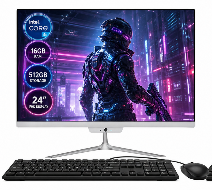 TOEMAAGIC All-in-One Desktop 24" FHD Display Intel Core i5-6500 16GB RAM 512GB SSD Windows 10,Mouse,Keyboard ,White