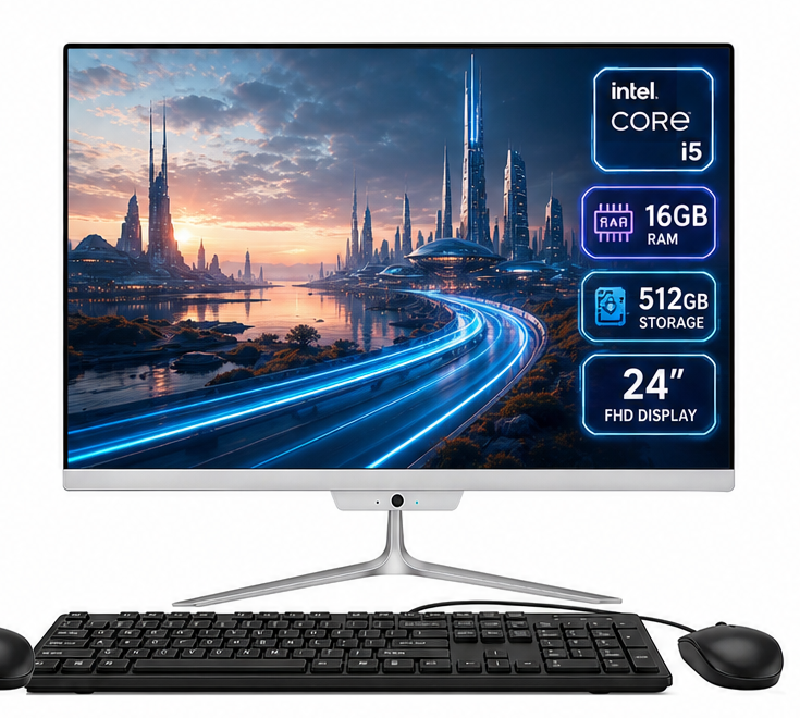 TOEMAAGIC All-in-One Desktop 24" FHD Display Intel Core i5-6500 16GB RAM 512GB SSD Windows 10,Mouse,Keyboard ,White