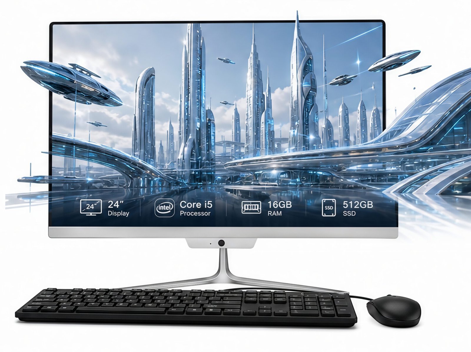 TOEMAAGIC All-in-One Desktop 24" FHD Display Intel Core i5-6500 16GB RAM 512GB SSD Windows 10,Mouse,Keyboard ,White